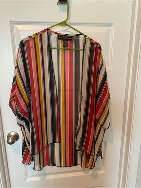 Polly & Esther Multi-Stripe Sheer Cover-Up in Yellow, Coral & Gray